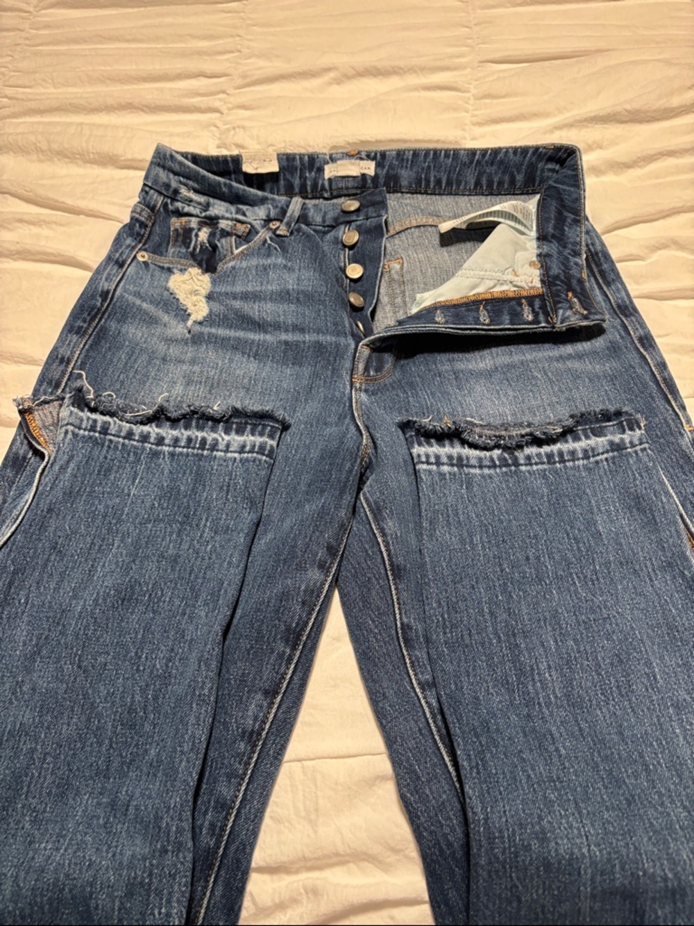 Good American Distressed Dark Blue Boyfriend Jeans - Picture 2 of 9